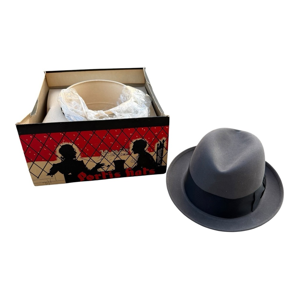 Vintage Portis 5X Beaver Blend Gray Fedora Hat 7 1/8 Original Box USA